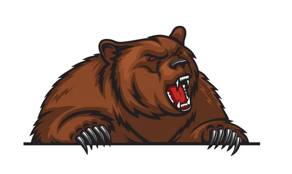 灰熊吉祥物与爪子 愤怒的动物运动队 用于学校体育俱乐部或学院及体育馆的病媒灰熊猎食动物野生大灰熊咆哮的标志 — 图库矢量图片