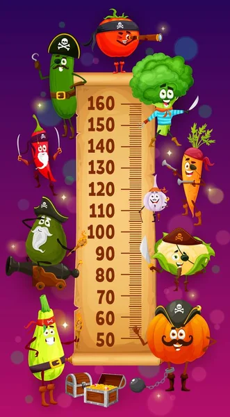 Kinder Höhendiagramm Cartoon Gemüse Piraten Und Seeräuber Wachstumsmesser Vektorgurken Tomaten — Stockvektor
