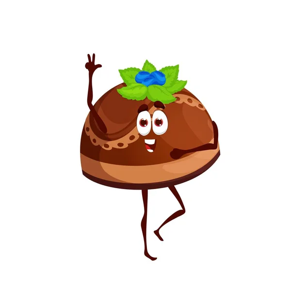 Cartoon Chocolade Pudding Dessert Karakter Geïsoleerde Vrolijke Vector Snoepgoed Taart — Stockvector