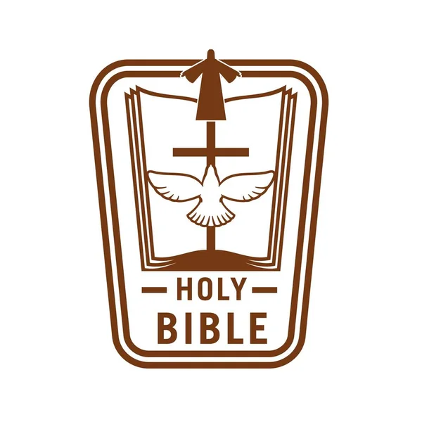 Icono Santa Biblia Con Cruz Paloma Silueta Jesucristo Emblema Signo — Archivo Imágenes Vectoriales