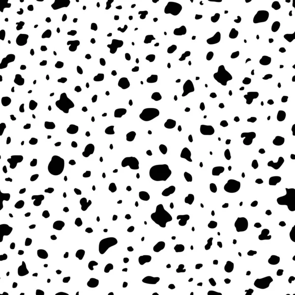 Dalmatinisches Oder Kuhnahtloses Muster Vektorhintergrund Mit Schwarzen Flecken Auf Weißem — Stockvektor