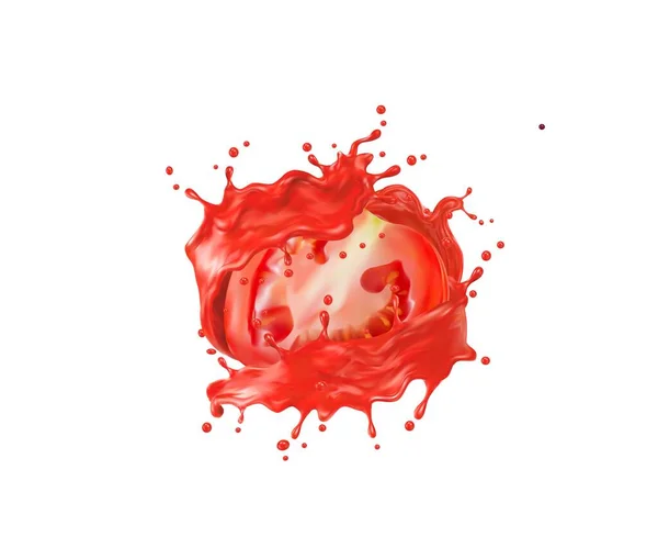 Tomate Crue Mûre Avec Éclaboussure Jus Boissons Vitaminées Tourbillonnent Tourbillonnent — Image vectorielle