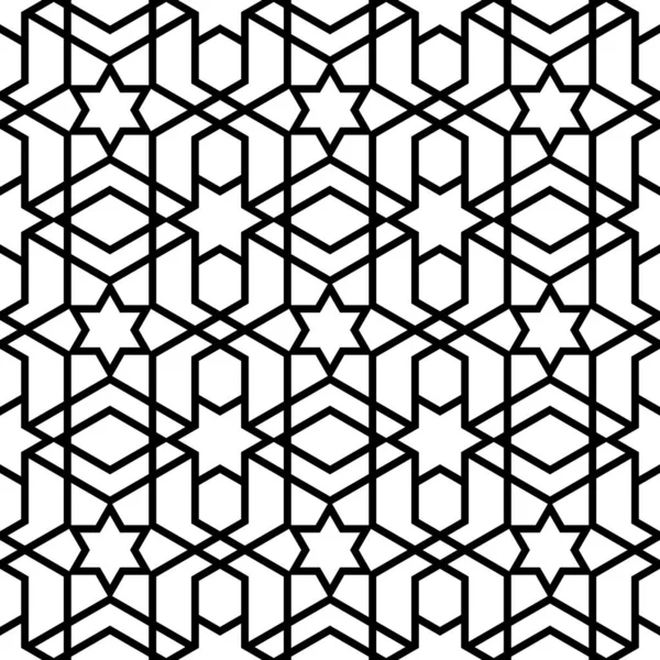 Mashrabiya Arabesque Arabic Window Pattern Seamless Islamic Background Vector Monochrome — Stock Vector