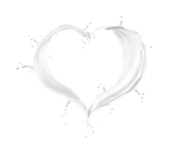 Süt Yoğurt Krema Kalp Damlaları Izole Edilmiş Girdaplar Sıçrayan Beyaz — Stok Vektör