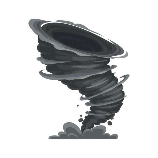 Cartoon Tornado Storm Cyclone Twisted Vortex Isolated Vector Black Spiral — Stock Vector