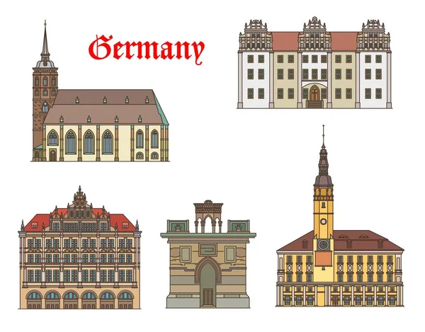 德国Gorlitz和Bautzen的建筑 矢量建筑 德国的圣彼得大教堂 奥尔特堡城堡和萨克森的圣墓 Rathaus或市政厅等地标建筑 — 图库矢量图片