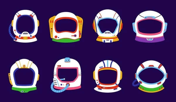 Kinder Astronautenhelm Für Fotoautomaten Vektor Raumfahrer Kosmonautenmasken Cartoon Space Suit — Stockvektor