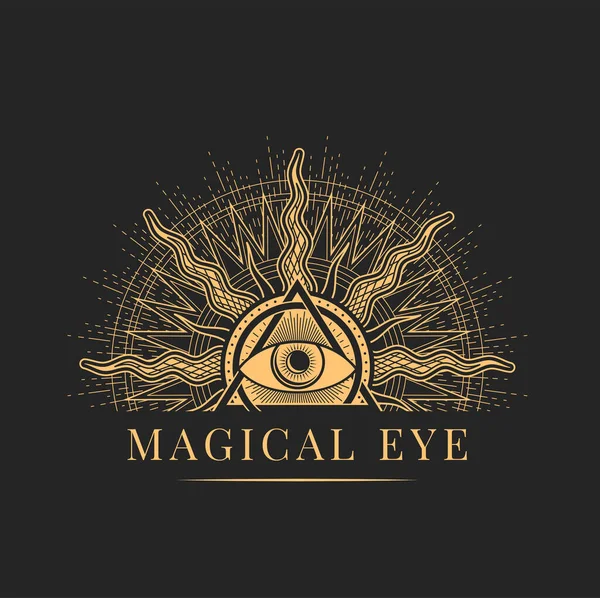 Чаклунство Магія Масонська Езотерична Ікона Бог Бачить Очі Сонячні Промені — стоковий вектор