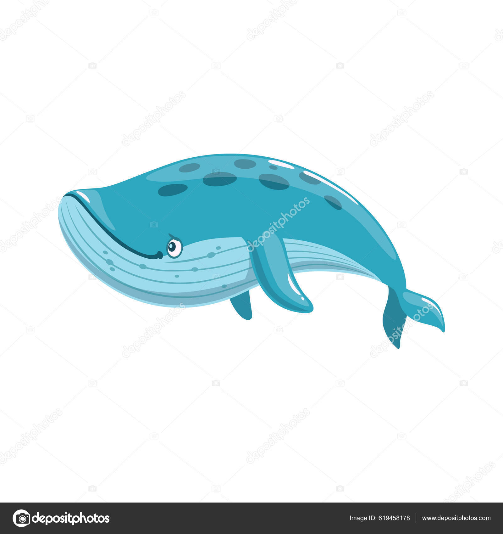 卡通鲸鱼的性格蓝色可爱的海洋动物矢量快乐的鱼在海水海洋水下或海底大鱼中长有鳍和尾巴的滑稽卡通小鲸