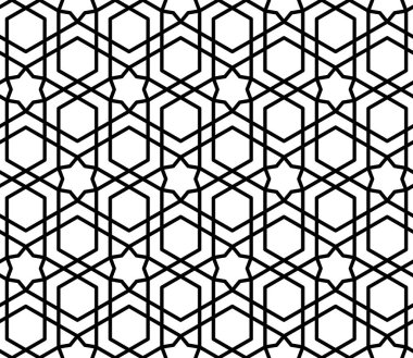 Mashrabiya arabesk arapça pürüzsüz desen, tekstil baskısı, İslami arka plan. Paketleme kağıdı veya duvar kağıdı Arap süslemesi, pencere süsü veya vektör kumaş baskısı, ızgara sade arkaplan