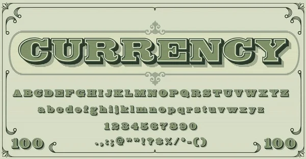 Caratteri Monetari Tipo Vintage Tipografia Alfabeto Tipografico Lettere Cassa Valuta — Vettoriale Stock