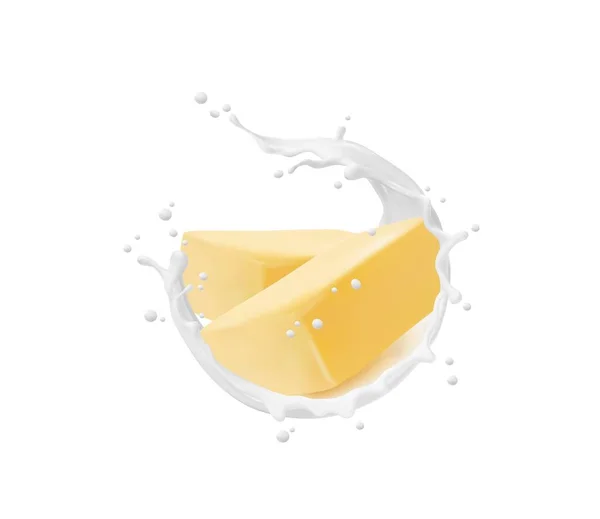 Реалистичное Масло Брызги Молока Векторные Свежие Ломтики Масла Кривой Волнистый — стоковый вектор