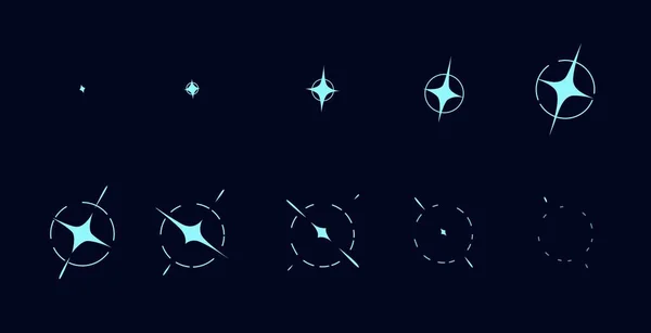 动画的发光效果 动画的爆炸Fx游戏精灵 星光闪烁着运动小精灵或舞台灯光闪烁着运动矢量环或框架 爆炸闪烁光束动画序列 — 图库矢量图片