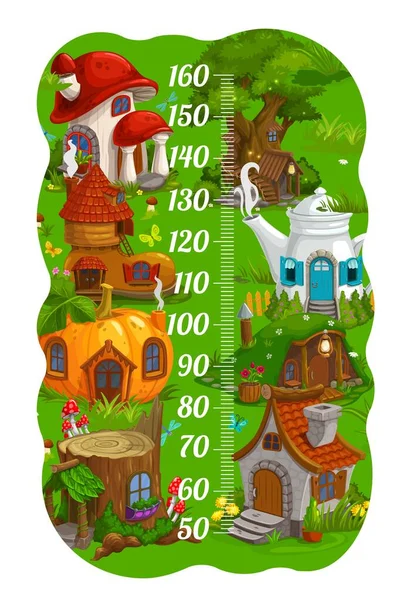 Kids Height Chart Magic Fairy Houses Vector Ruler Fairytale Cartoon — Stock Vector