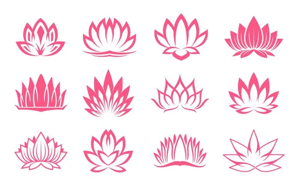 Ikony Růžového Lotosu Relax Wellness Květ Jednoduchý Symbol Nebo Znak — Stockový vektor