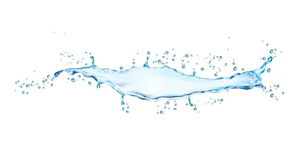Acqua Isolata Blu Spruzzata Con Gocce Onda Acqua Liquida Vettoriale — Vettoriale Stock
