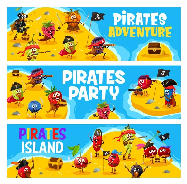Cartoni Animati Pirati Bacche Divertenti Corsari Sull Isola Del Tesoro — Vettoriale Stock