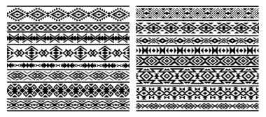 Aztek, Maya Meksika sınırları desenleri, vektör etnik geometrik süs ve çerçeve arkaplan. Meksika ya da Kızılderili, Hint ve Afrika dövmeleri için kusursuz dekorasyon.