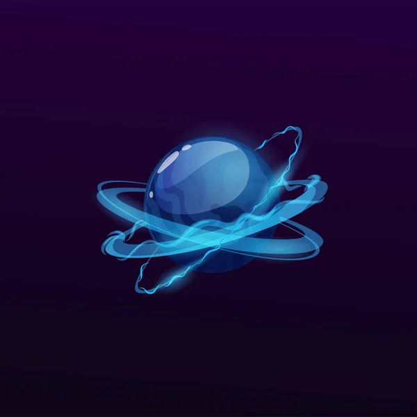 Planeta Espacial Azul Brilhante Com Anéis Relâmpagos Sci Jogo Ícone —  Vetores de Stock