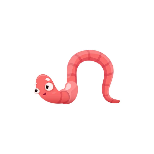 Desenhos Animados Engraçado Worm Crawl Isolado Vetor Minhoca Personagem Engraçado —  Vetores de Stock