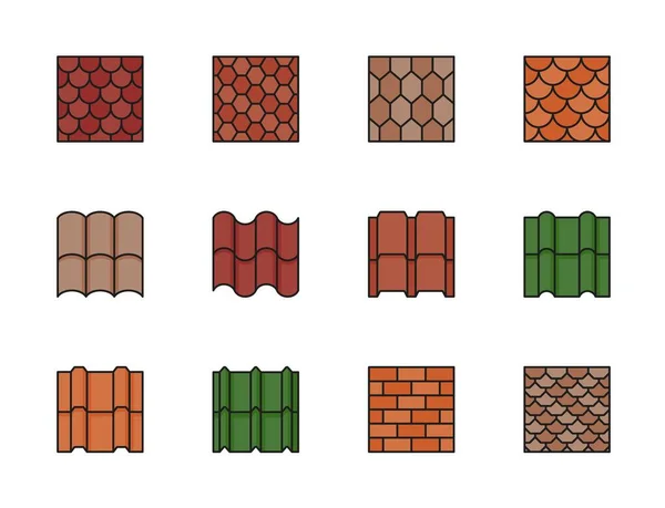 Icônes Tuiles Toit Couleur Structure Tôle Toit Construction Maison Motif — Image vectorielle