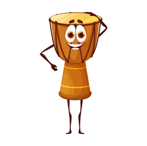 Cartoon African Drum Character Isolated Vector Djembe Funny Percussion Instrument — Stock Vector