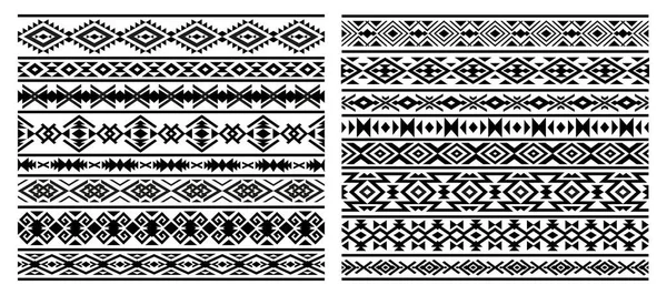 Aztékové Mayské Mexické Hraniční Vzory Vektorové Etnické Geometrické Ornamenty Orámované — Stockový vektor