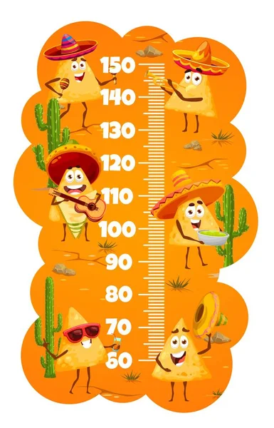 Kinderen Hoogte Grafiek Liniaal Met Grappige Cartoon Mexicaanse Nachos Chips — Stockvector