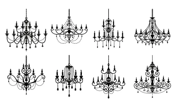 Silhouettes Lustre Éclairage Vintage Maison Équipements Lumière Lampe Plafond Rétro — Image vectorielle