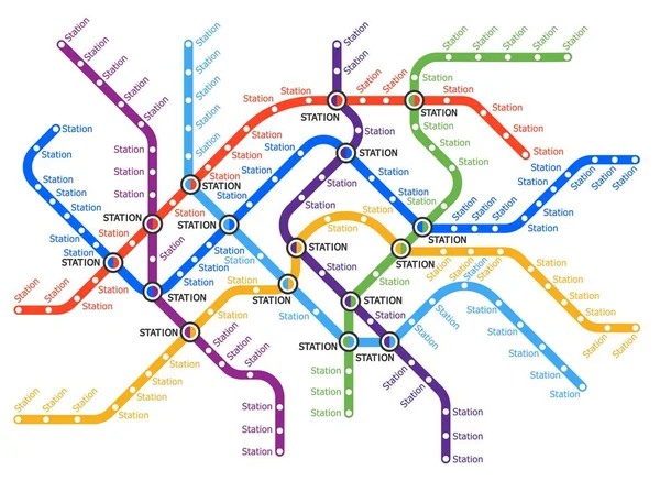 Mapa Del Metro Metro Transporte Subterráneo Sistema Metro Metrópolis Plano — Archivo Imágenes Vectoriales