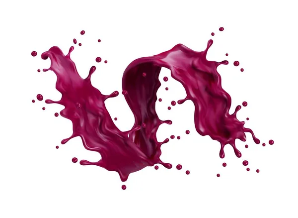 Blueberry Blackberry Juice Yogurt Isolated Swirl Splash Vector Burgundy Juice — Stock Vector