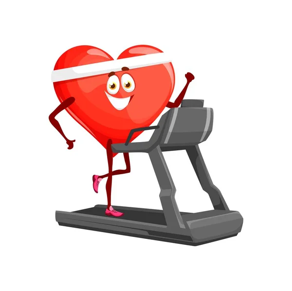 漫画のトレッドミルで心臓を実行している 隔離されたベクターオルガンキャラクター健康的なライフスタイル 健康を維持するためにジムで運動する人 フィット感と強い 心臓発作の予防 心臓トレーニングの動機 — ストックベクタ