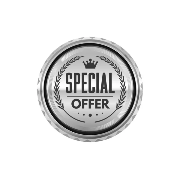 Speciální Nabídka Stříbrný Odznak Prodejní Štítek Obchod Prodej Lesklý Kovový — Stockový vektor