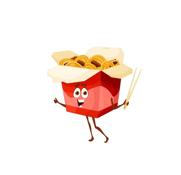 Asian Wok Box Ramen Noodles Cartoon Character Isolated Vector Ramen — Stock Vector