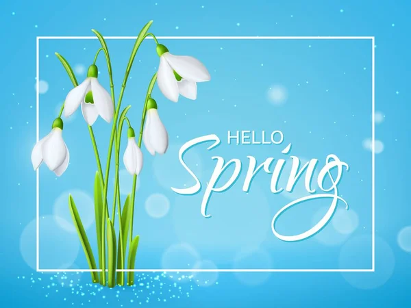 雪の花春の背景 3月白い花の現実的なベクトルカバーや壁紙 庭の植物の背景 母の日の春の休日のバナー 穏やかな降雪の花を背景に — ストックベクタ