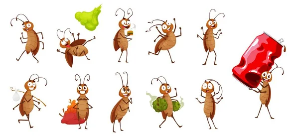 바퀴벌레 캐릭터 재미있는 바퀴벌레는 성격을 고립시키고 곤충은 쓰레기를 알루미늄을 나르고 — 스톡 벡터