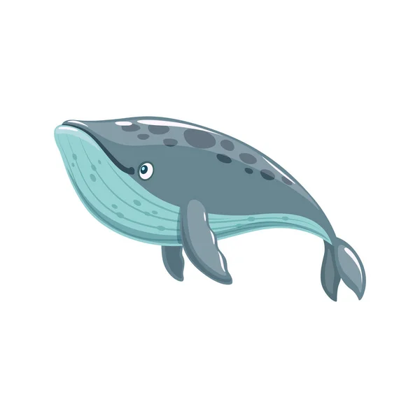 Desenhos Animados Personagem Baleia Engraçada Bonito Animal Marinho Vetor Azul — Vetor de Stock