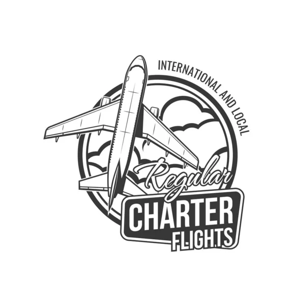 Charter Vluchten Vliegtuig Reizen Lucht Tour Vector Burgerluchtvaart Dienst Embleem — Stockvector