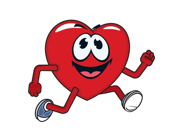 漫画の心臓文字を実行している 健康的なライフスタイル フィットネス運動やスポーツトレーニング 心血管系疾患予防面白いマスコット 独立したランニングまたはジョギングハートベクトルのパーソナージュ — ストックベクタ
