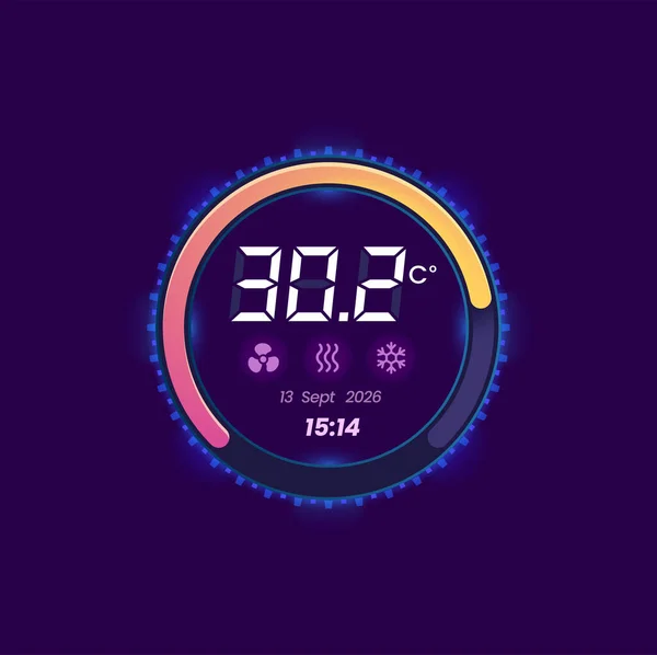 Thermostaat Thermometer Temperatuurregeling Wijzerplaat Conditionering Apparatuur Home Climate Control App — Stockvector