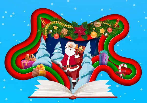 Papel Navidad Corte Santa Con Regalos Libro Abierto Vector Navidad — Archivo Imágenes Vectoriales