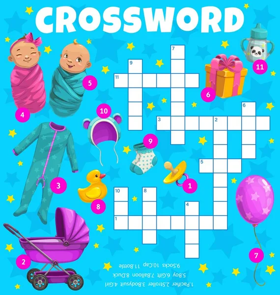 Neugeborene Und Kinder Spielzeug Kreuzworträtsel Arbeitsblatt Oder Finden Wortvektor Quizspiel — Stockvektor