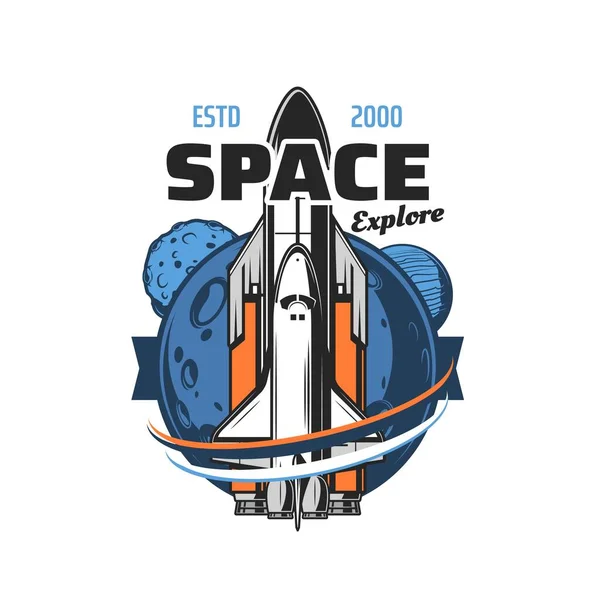 Icona Dello Space Shuttle Dei Pianeti Programma Esplorazione Dello Spazio — Vettoriale Stock