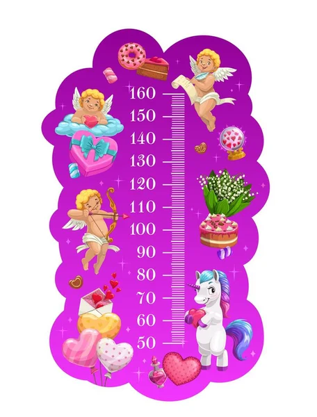 Kids Height Chart Cupids Unicorn Sweets Vector Growth Meter Ruler — Stock Vector