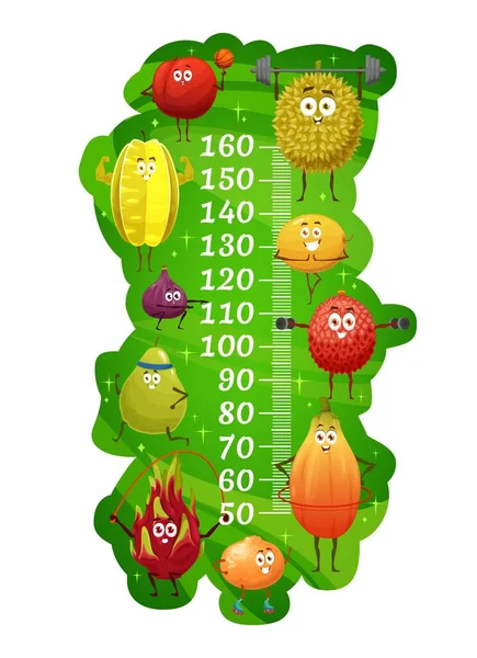 Kinder Höhendiagramm Exotische Früchte Auf Fitness Wachstumsmessgerät Vektoraufkleber Mit Skala — Stockvektor