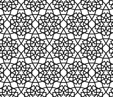 Mashrabiya Arabesk deseni. Kusursuz bir İslami geçmiş. Arap ya da Asya çizgi süsü, ambalaj kağıdı arkaplanı ya da ızgara vektör kumaş baskısı. Türk mozaik duvar kağıdı veya pencere süsü