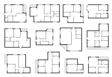 Daire planı, ev odası planı. Ev mimarisi planı ya da apartman yatak odası inşaat vektör planı. Mühendislik planları, ofis odaları teknik şemalar