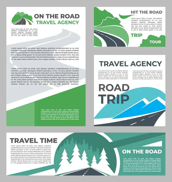 Výlet Plakáty Transparenty Cestovní Kanceláře Cesta Autem Dálnici Promo Leták — Stockový vektor
