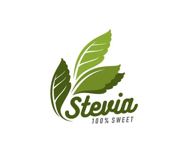 Stevia Leaves Icon Stevia Natural Sweetener Minimalistic Emblem Sign Organic — Stock Vector
