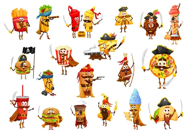 Cartoon Zum Mitnehmen Fast Food Piraten Und Seeräuber Lustige Charaktere — Stockvektor